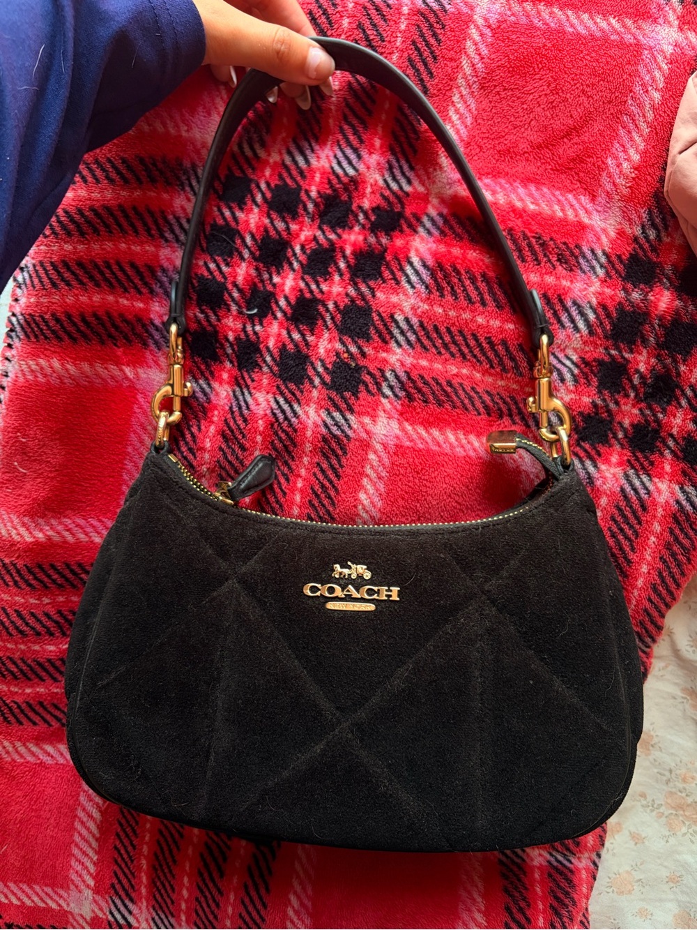 Coach Black Quilted Velvet Teri Bag with Gold Hardware